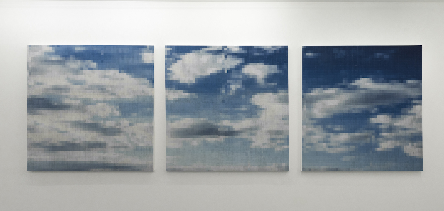 PIECE OF SKY, triptyque, marqueterie de papier, 450 x 150 cm, collection privée.